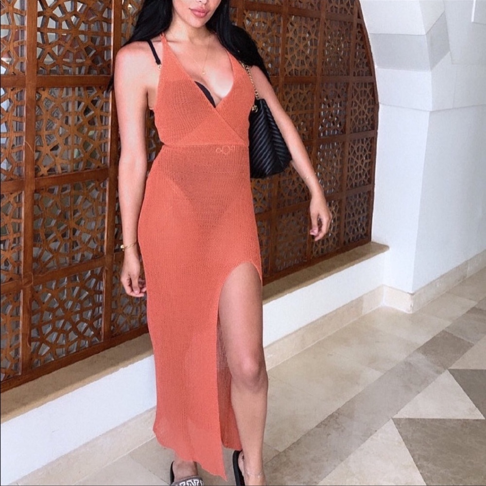 Kenzie High Slit Maxi Open Back Knit Coverup Dress - Picture 2 of 7